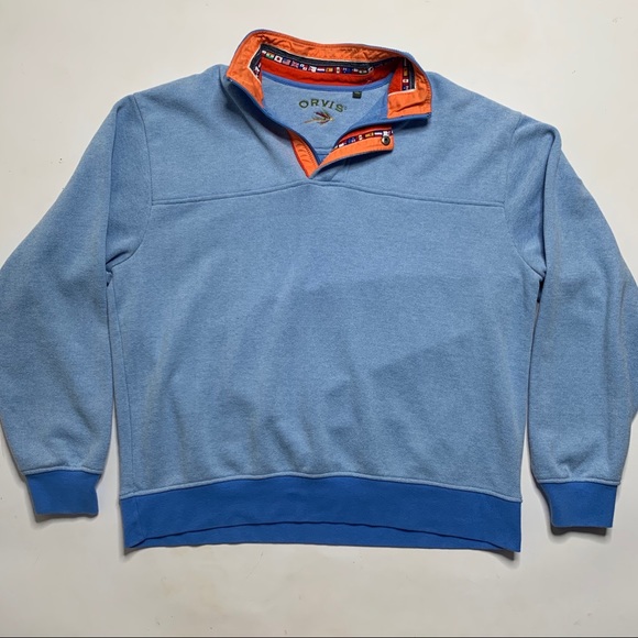 Orvis Other - Orvis Mens Blue Pullover w/ Orange Collar 1/4 Zip